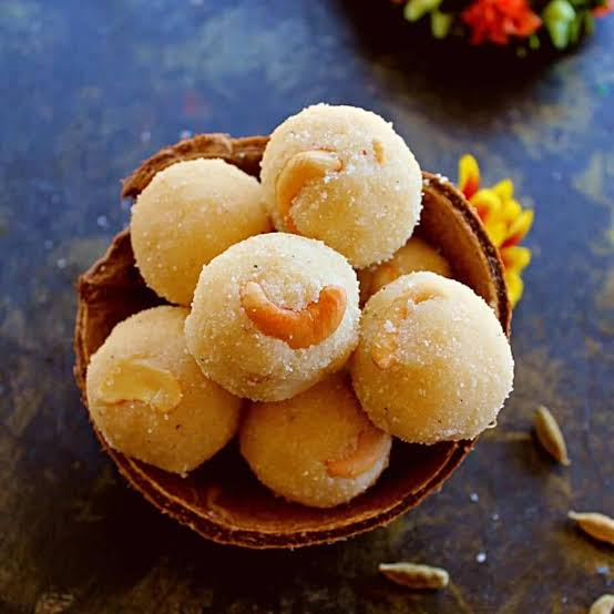 Rava ladoo topped with cashew